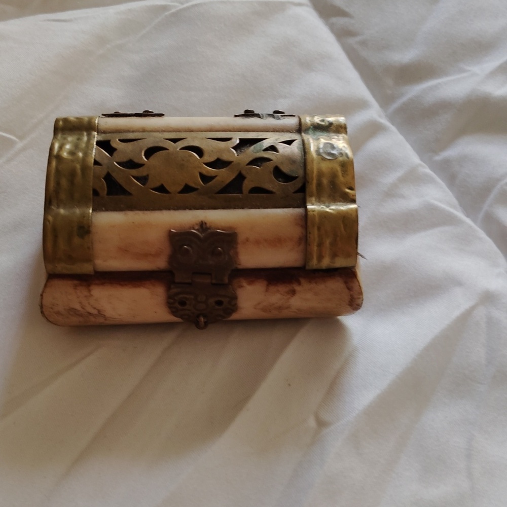 Bone and brass ornate jewelry box